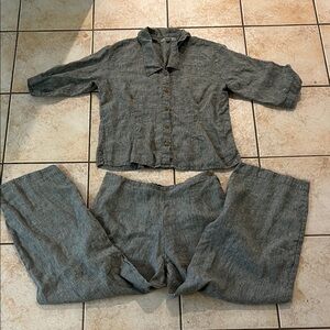 Flax Matching Set - 100% Linen‎ Gray Top (Small) + Wide Leg Pants (Medium)